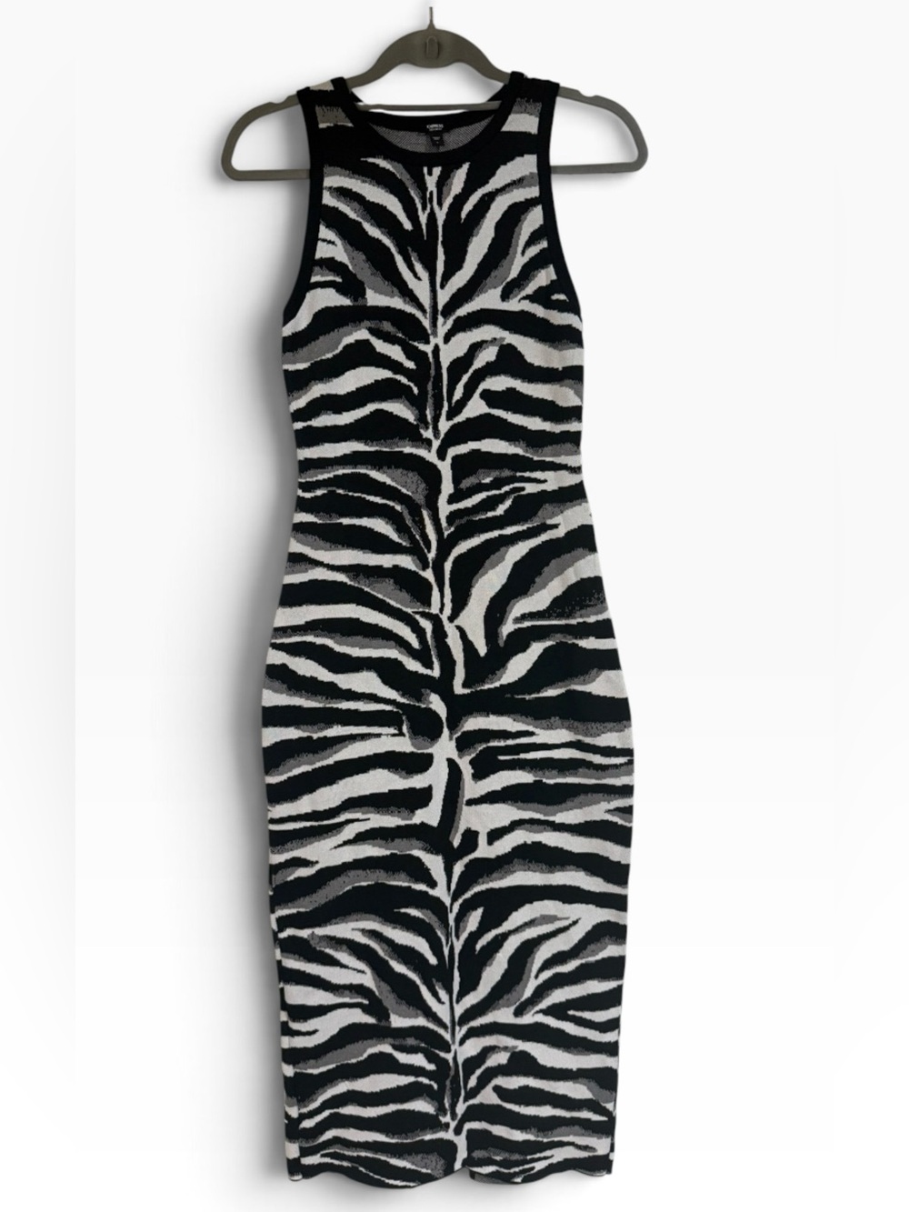 Express Zebra Print Knit Sleeveless Midi Dress